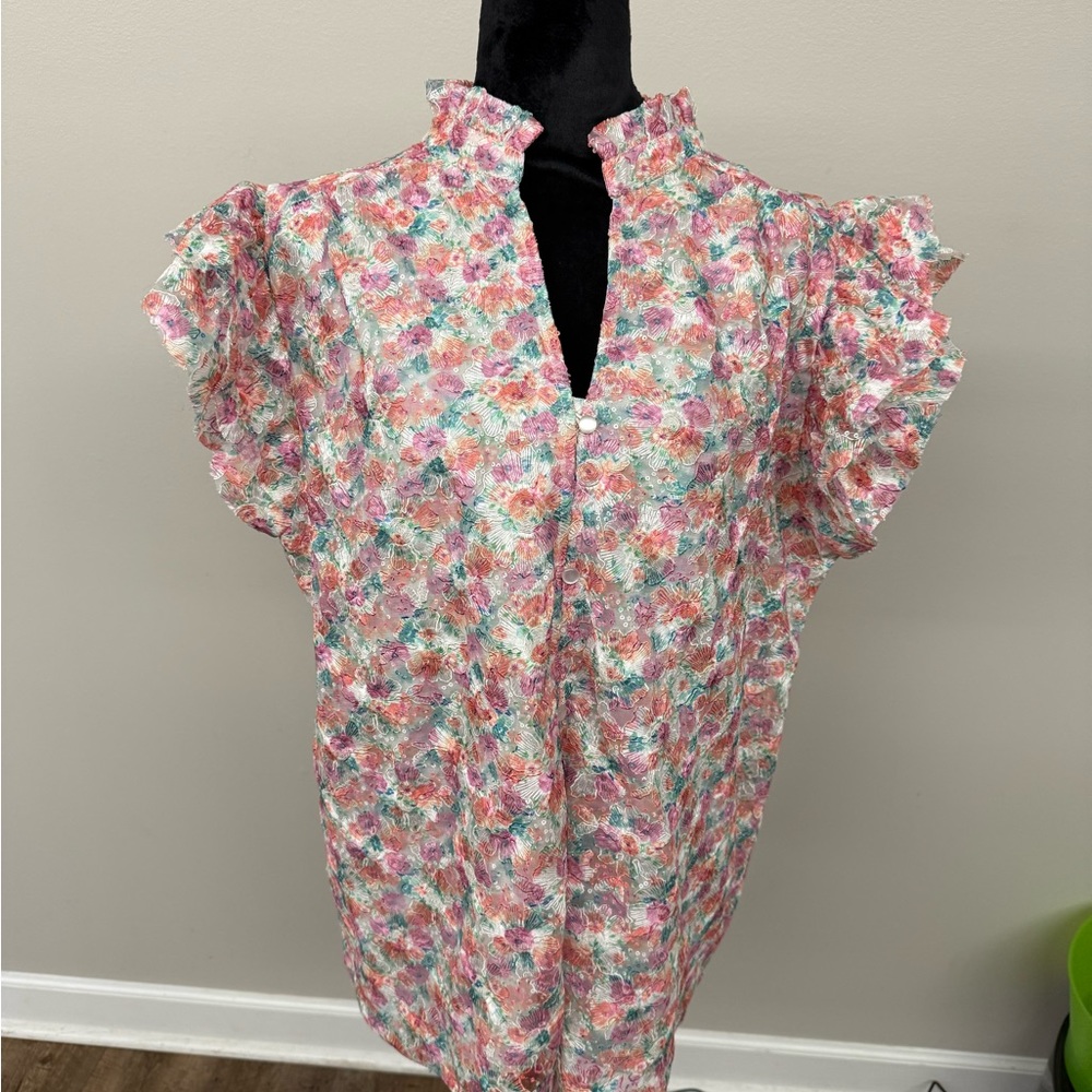 Floral Ruffle Blouse - Multicolor - Picture 3 of 4